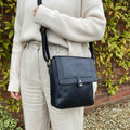 Rowallan Black Leather Handbag, Shoulder Bag, Cross Body Bag