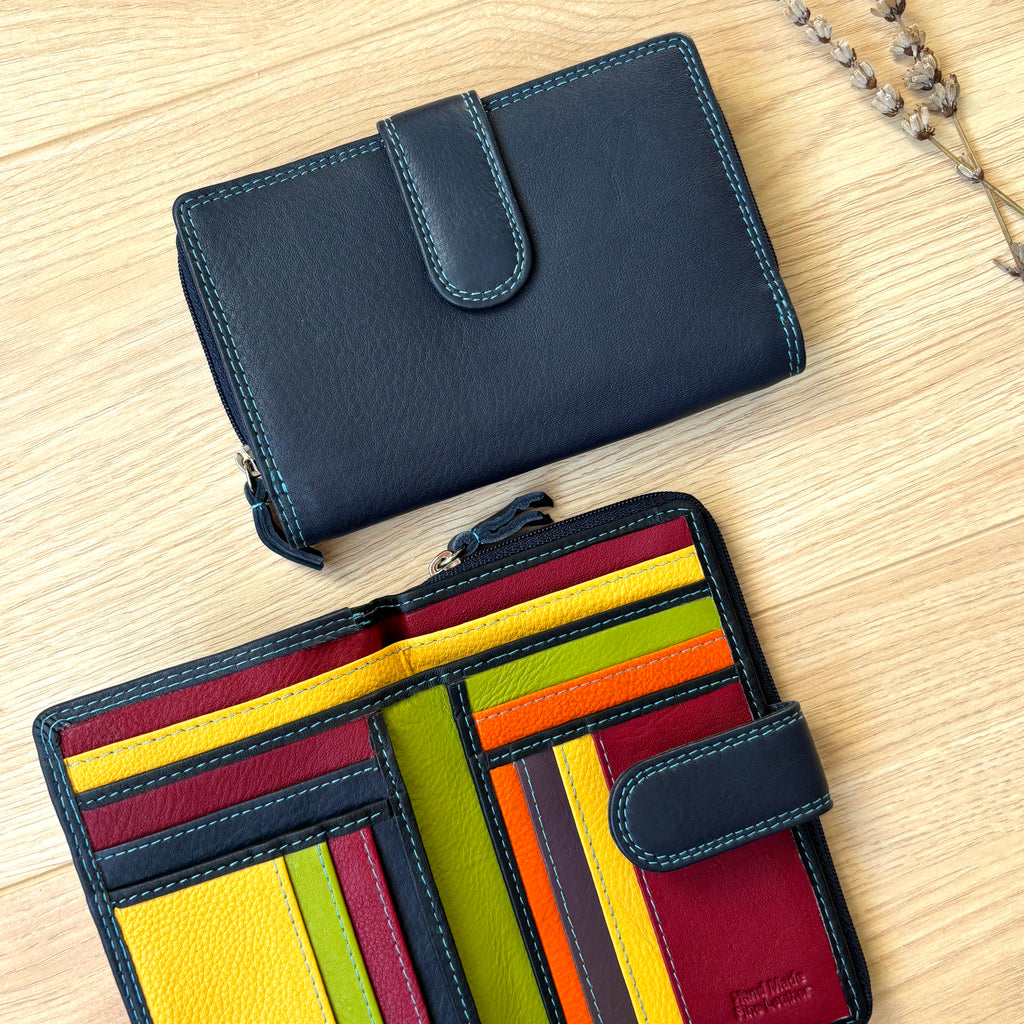 Rowallan Navy Leather Purse - RFID Secure