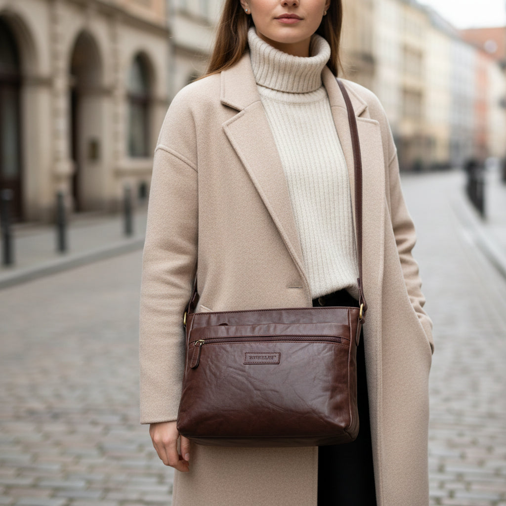 Large Rowallan Brown Leather Shoulder Bag, Cross Body Bag, Travel Bag