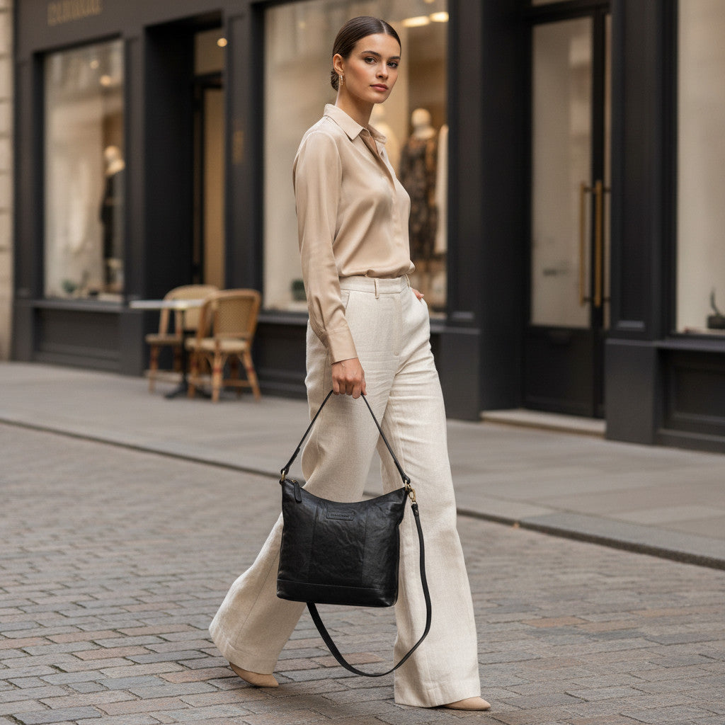 Rowallan Black Leather Shoulder Bag, Cross Body Bag