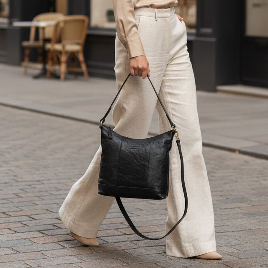 Rowallan Black Leather Shoulder Bag, Cross Body Bag