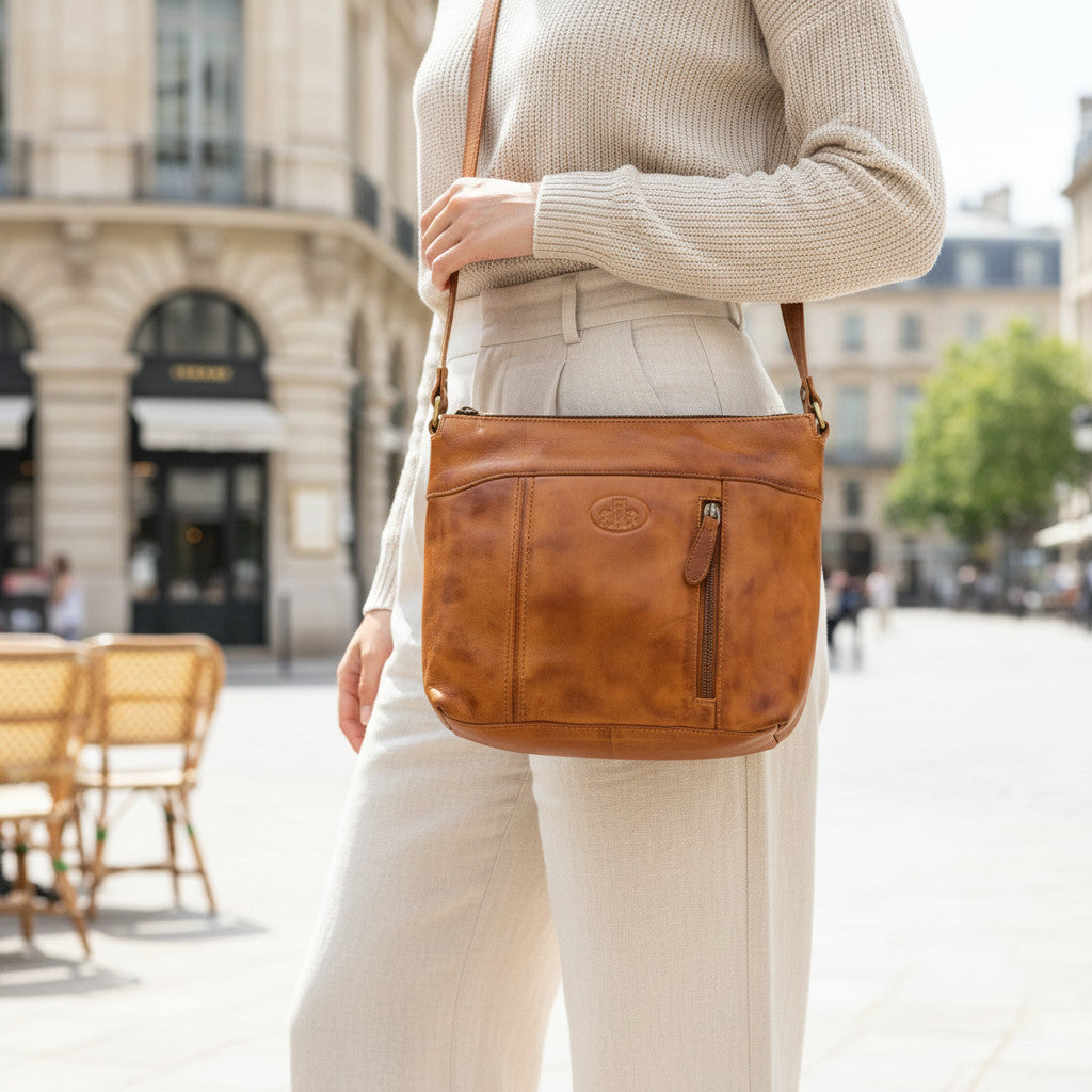 Rowallan Tan Leather Shoulder Bag, Cross Body Bag