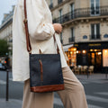 Rowallan Navy and Tan Leather Cross Body Bag