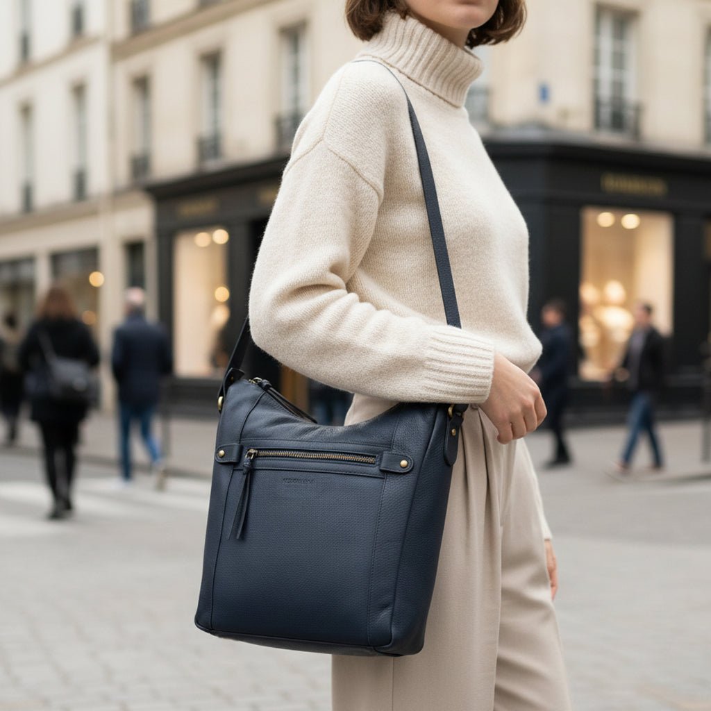 Rowallan Large Navy Leather Cross Body Bag, Shoulder Bag
