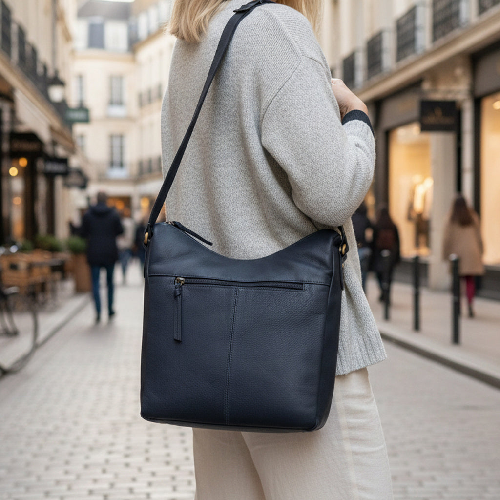 Rowallan Large Navy Leather Cross Body Bag, Shoulder Bag