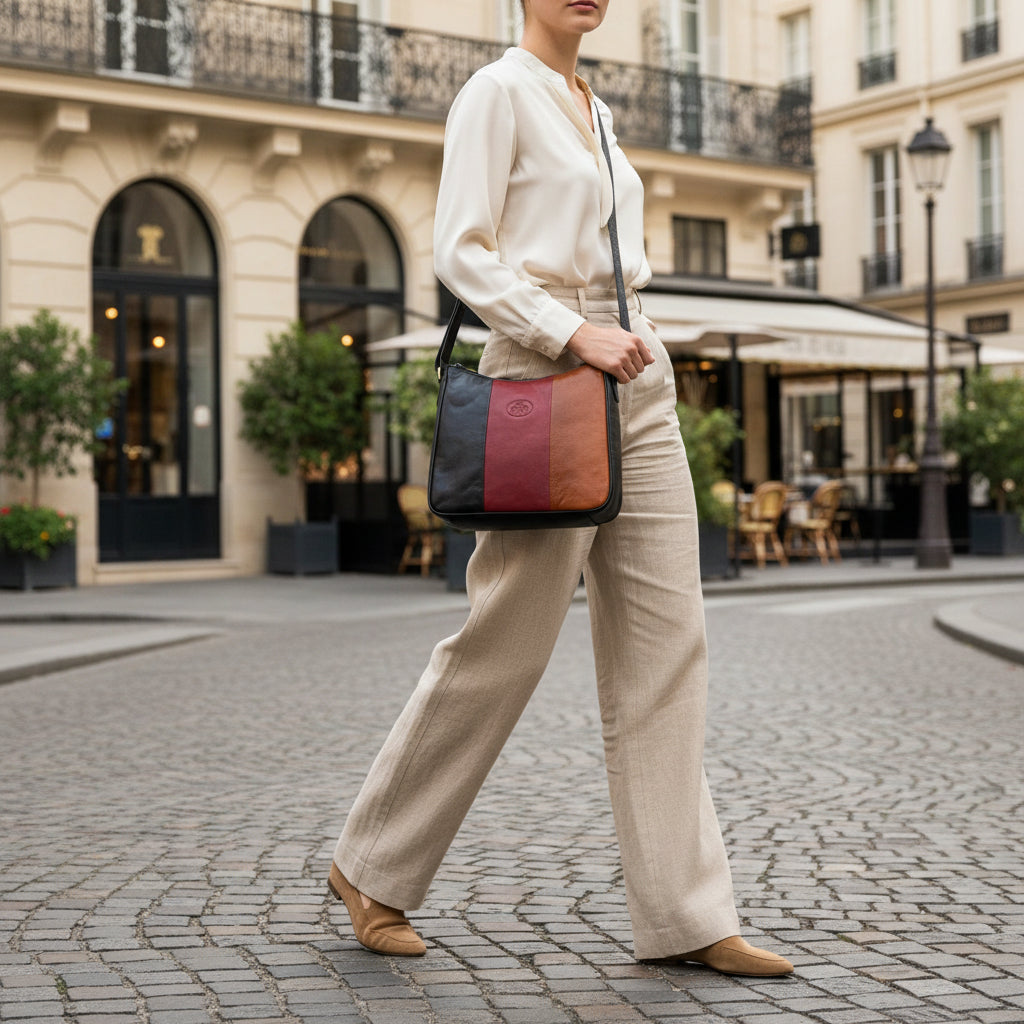 Rowallan Black Leather Multi Colour Shoulder Bag, Crossbody Bag