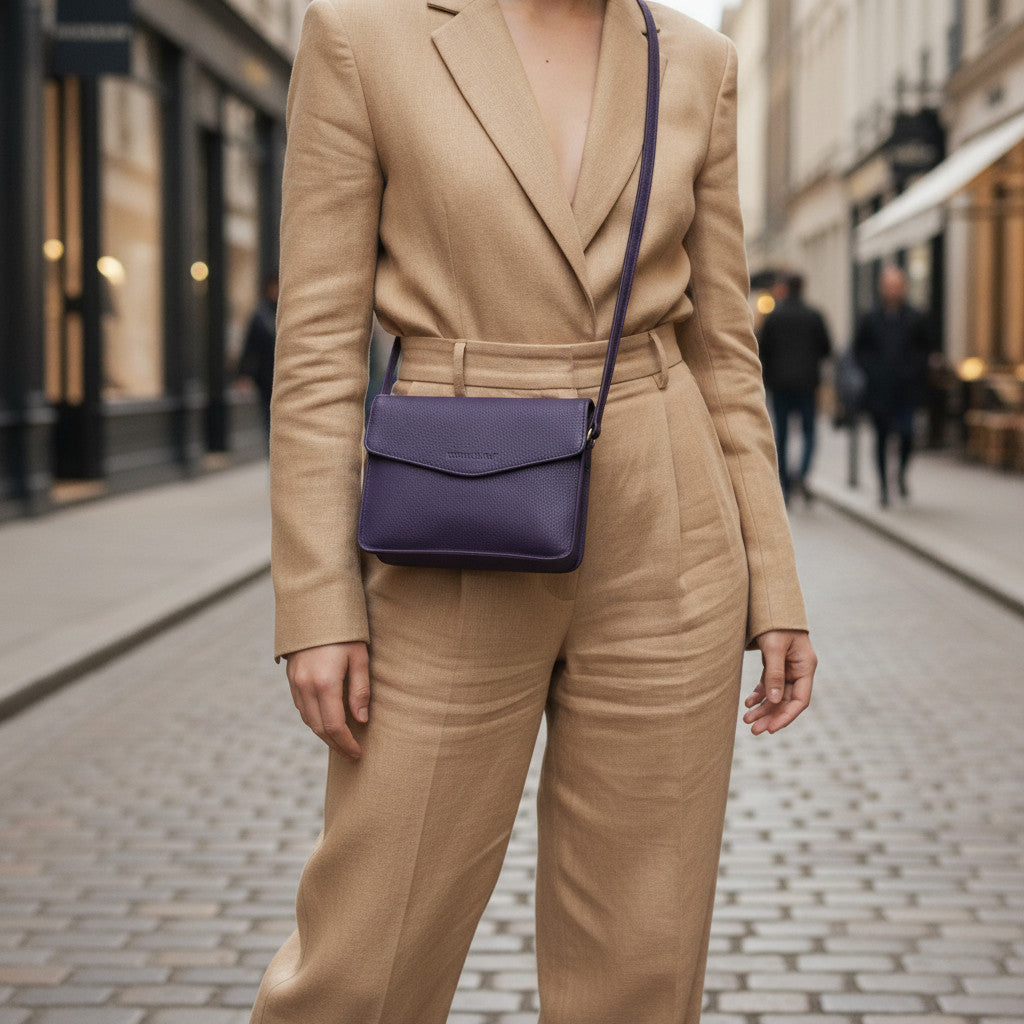 Rowallan Purple Leather Handbag, Shoulder Bag