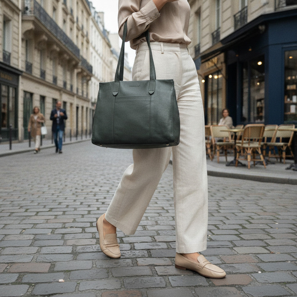 Rowallan Green Leather Shoulder Bag, Tote Bag