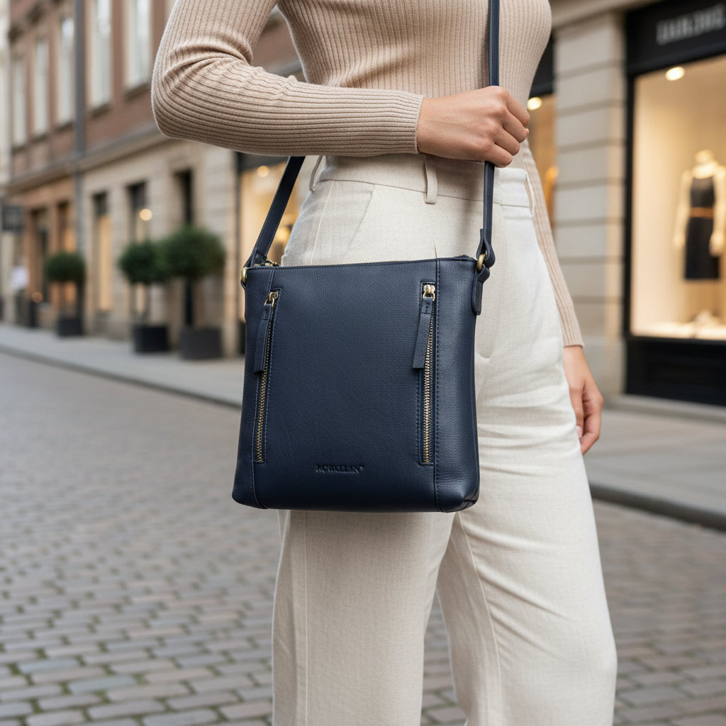 Rowallan Navy Leather Shoulder Bag, Crossbody Bag