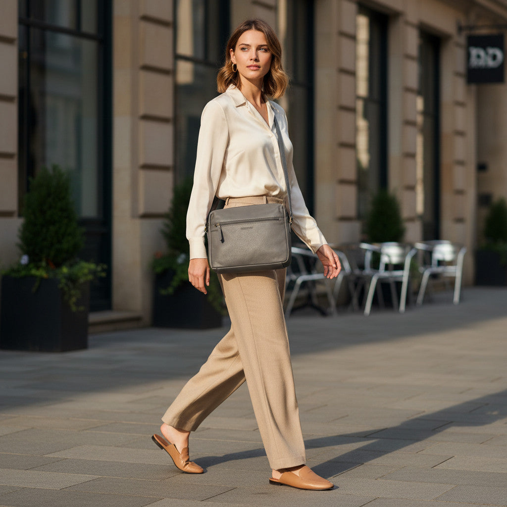 Rowallan Grey Leather Cross Body, Shoulder Bag