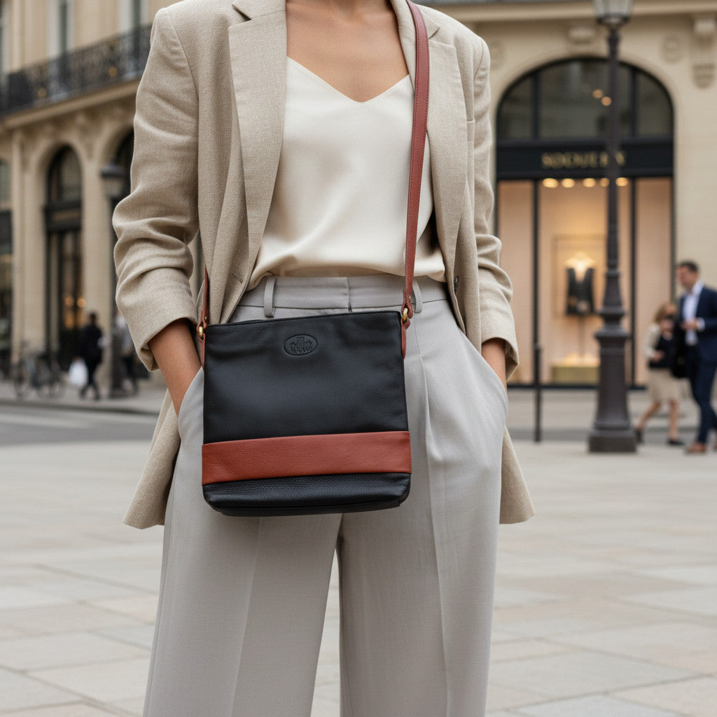 Rowallan Black and Tan Leather Cross Body Bag