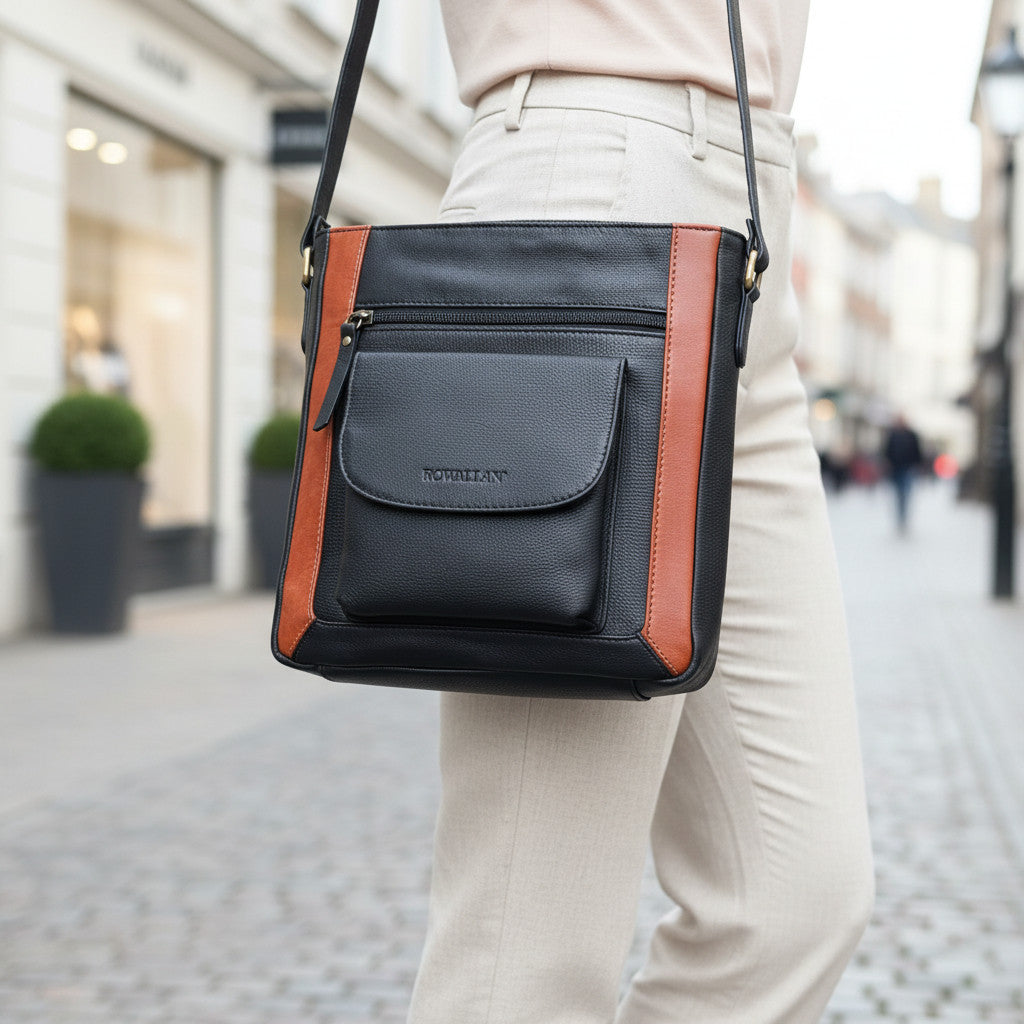 Rowallan Black and Tan Leather Cross Body Bag, Shoulder Bag
