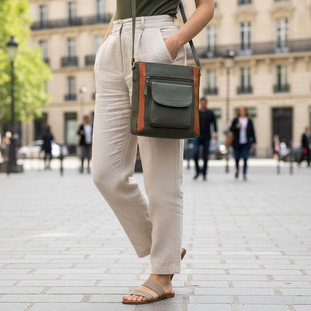 Rowallan Green and Tan Leather Cross Body Bag, Shoulder Bag