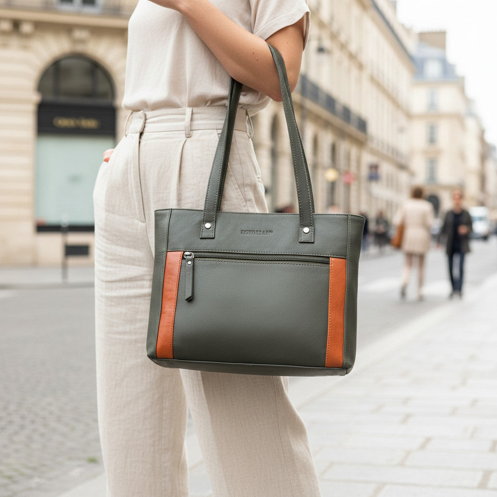 Rowallan Green and Tan Leather Shoulder Bag, Shopper