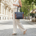 Rowallan Navy and Tan Leather Shoulder Bag, Shopper