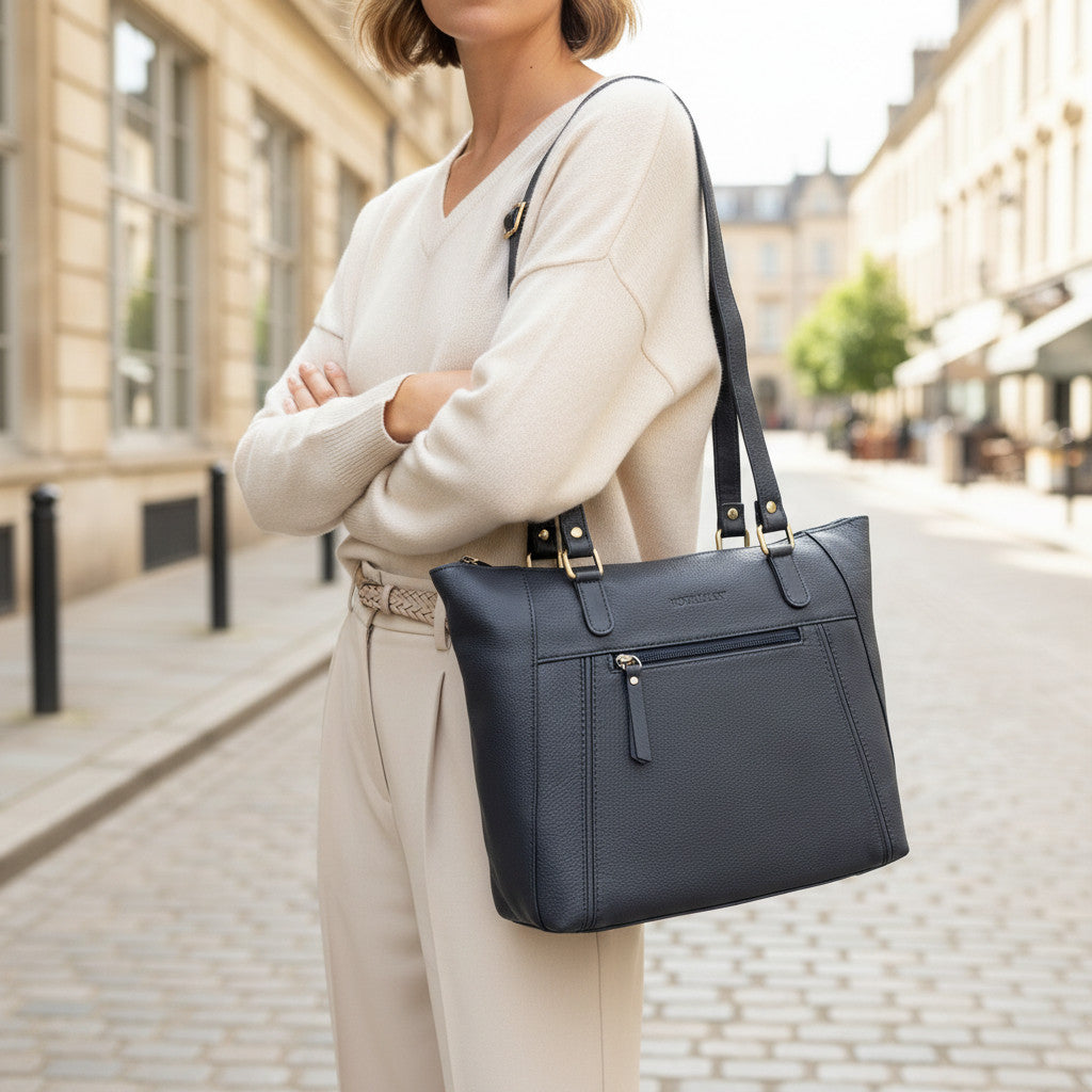 Rowallan Navy Leather Shoulder Bag, Shopper