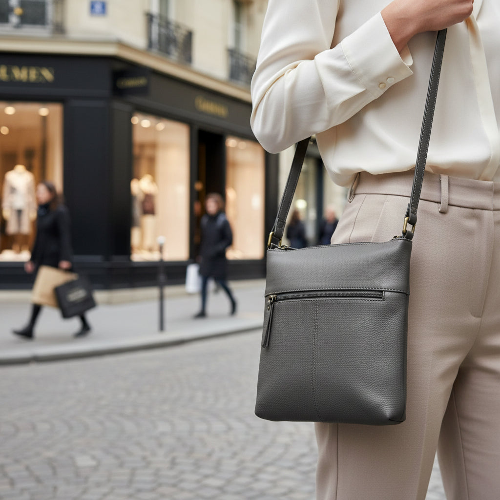 Rowallan Grey Leather Shoulder Bag, Cross Body Bag
