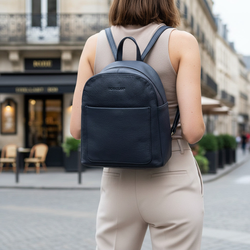 Rowallan Navy Leather Backpack