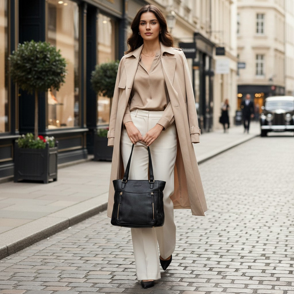 Rowallan Black Leather Shoulder Bag, Shopper