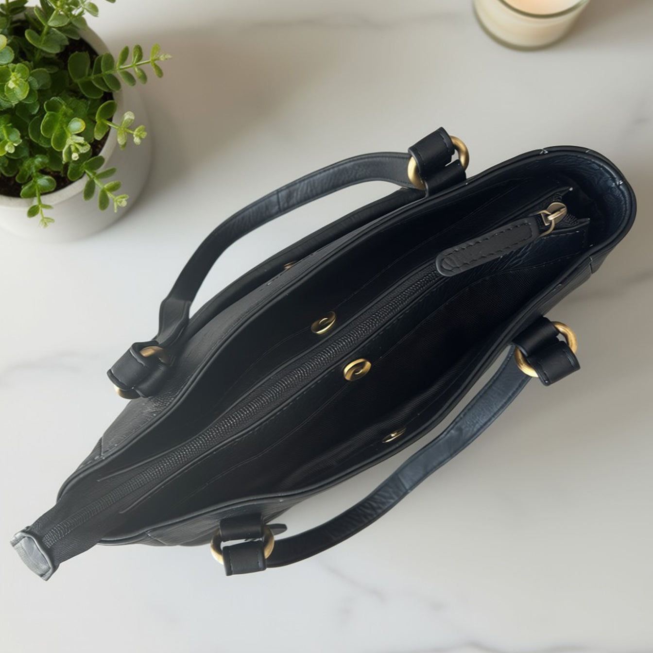 Rowallan Black Leather Shoulder Bag, Shopper