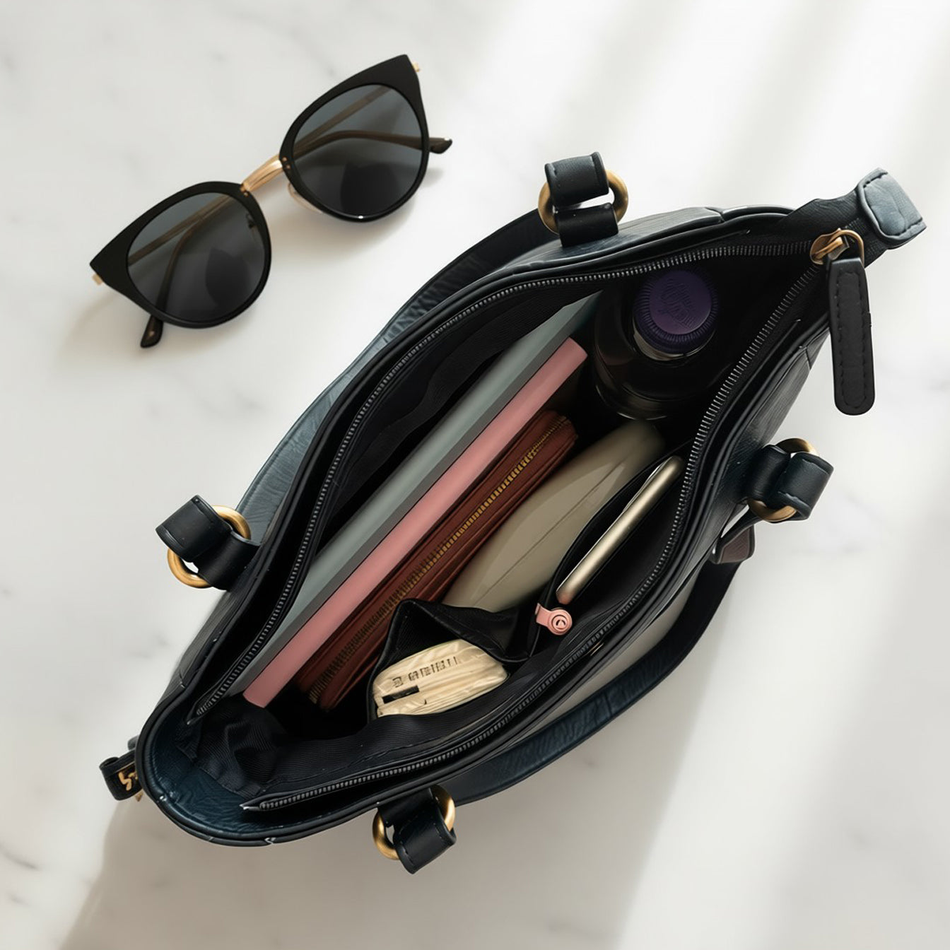 Rowallan Black Leather Shoulder Bag, Shopper