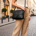 Rowallan Large Black Leather Shoulder Bag, Cross Body Bag
