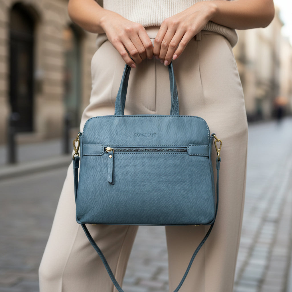 Rowallan Blue Leather Handbag, Shoulder Bag
