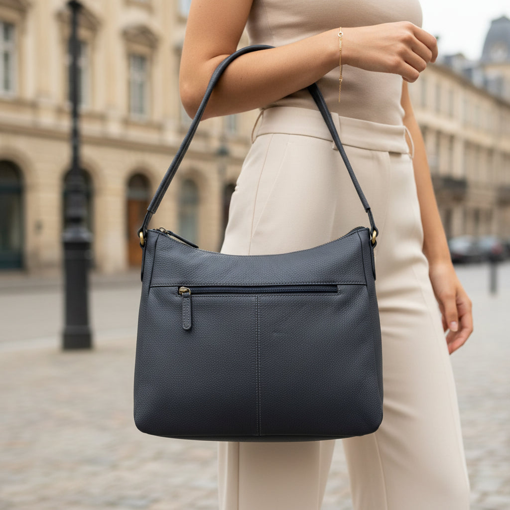 Rowallan Navy Leather Shoulder Bag