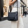 Rowallan Navy Leather Shoulder Bag, Crossbody Bag - Twin Compartment