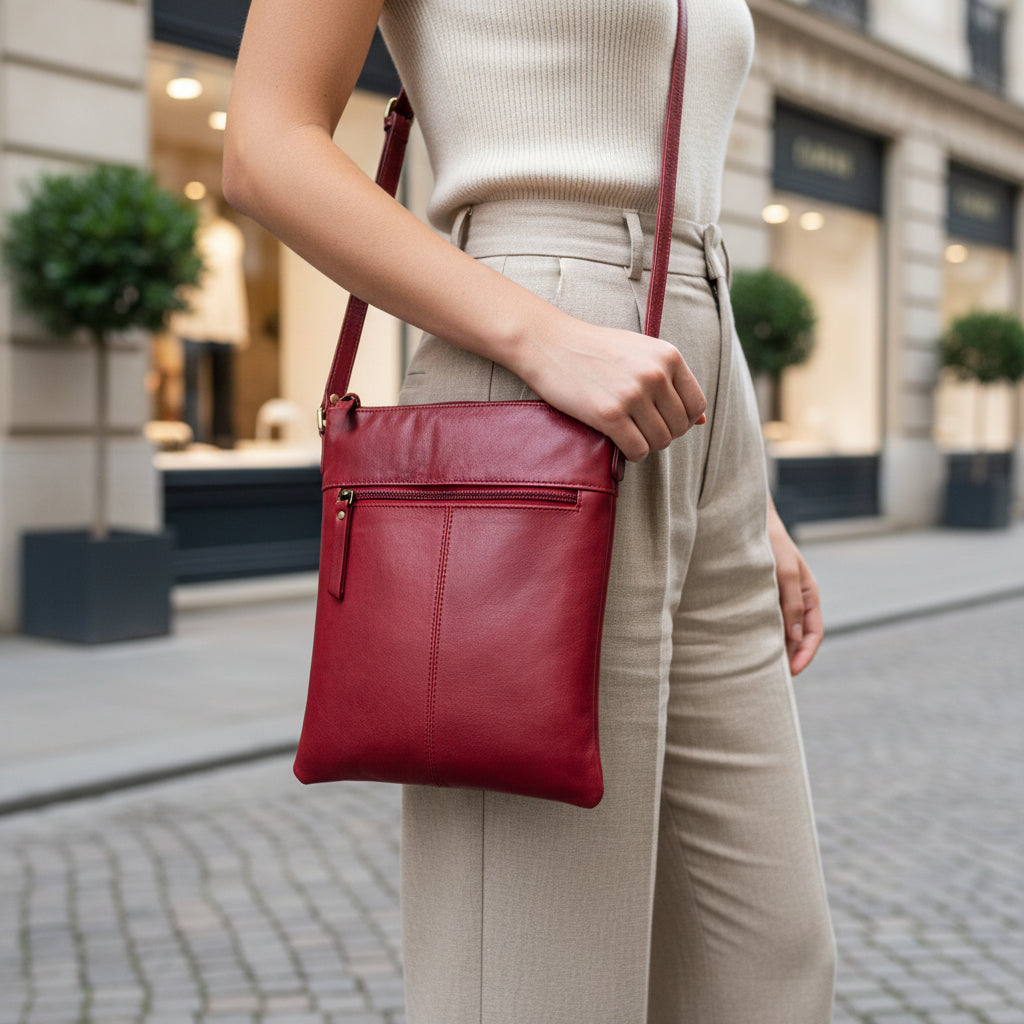 Rowallan Red Leather Shoulder Bag, Cross Body Bag