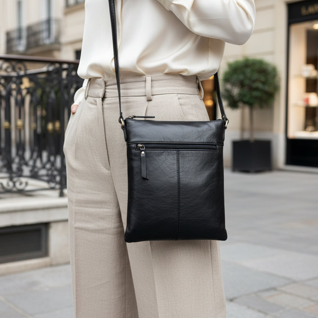 Rowallan Black Leather Shoulder Bag, Cross Body Bag