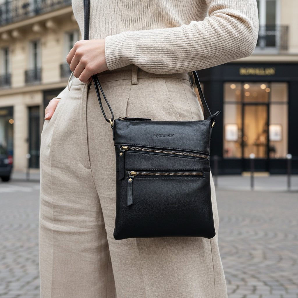 Rowallan Black Leather Shoulder Bag, Cross Body Bag