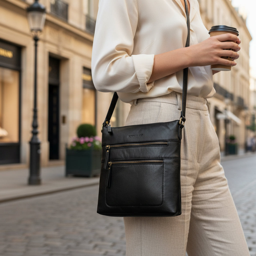 Rowallan Black Leather Shoulder Bag, Cross Body Bag