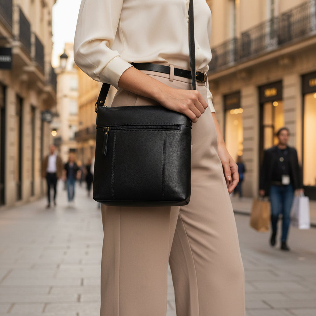 Rowallan Black Leather Shoulder Bag, Cross Body Bag