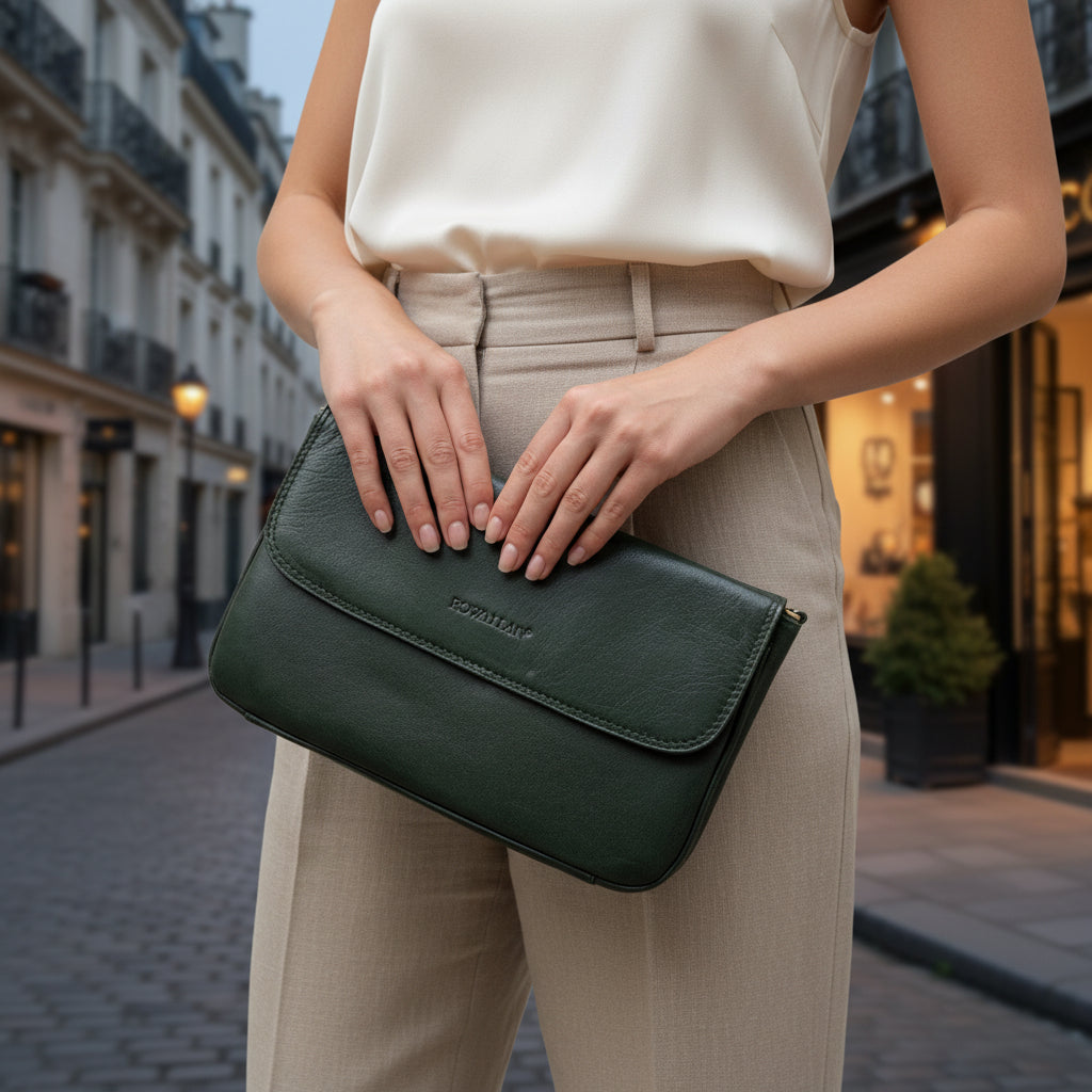 Rowallan Green Leather Shoulder Bag, Clutch Bag