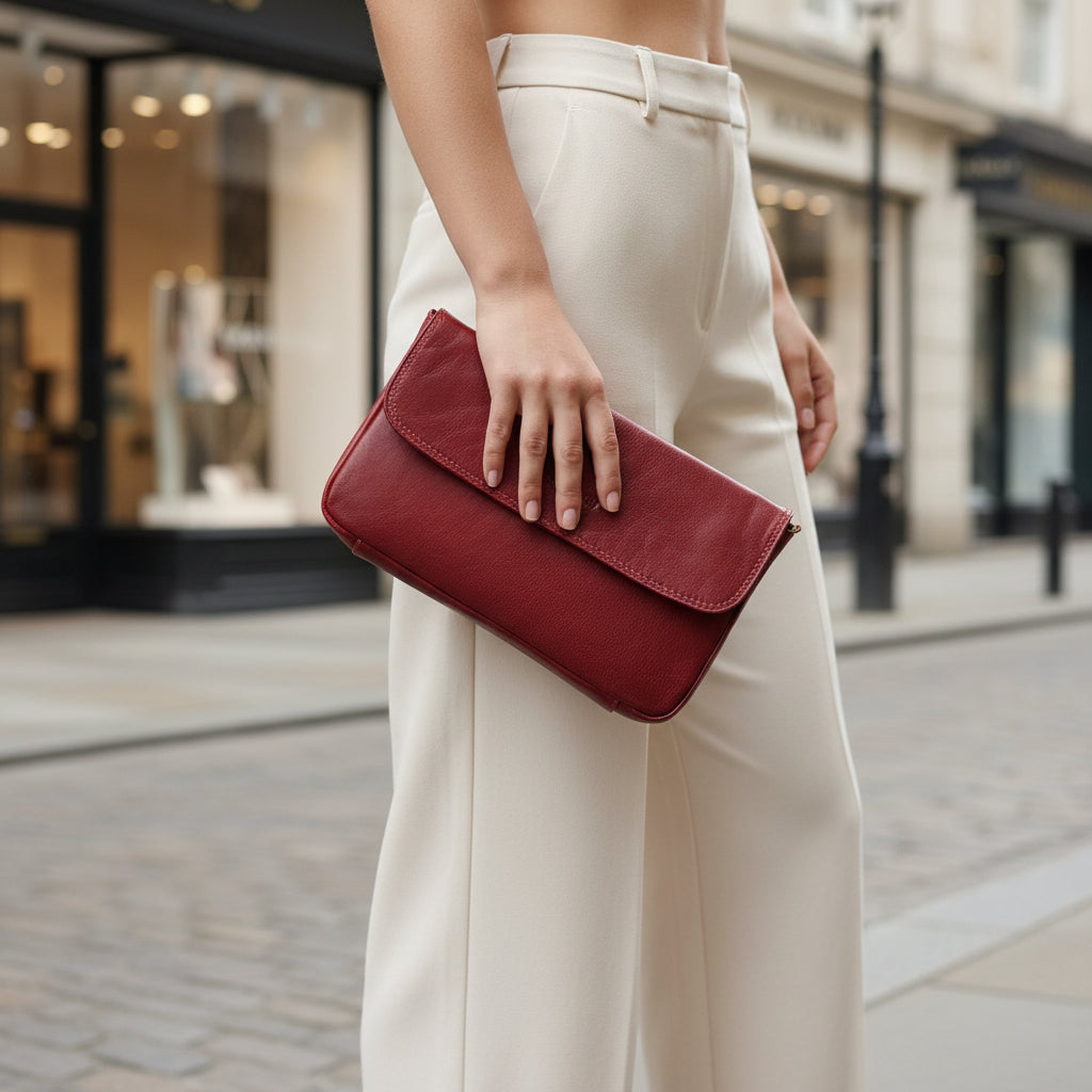 Rowallan Red Leather Shoulder Bag, Clutch Bag