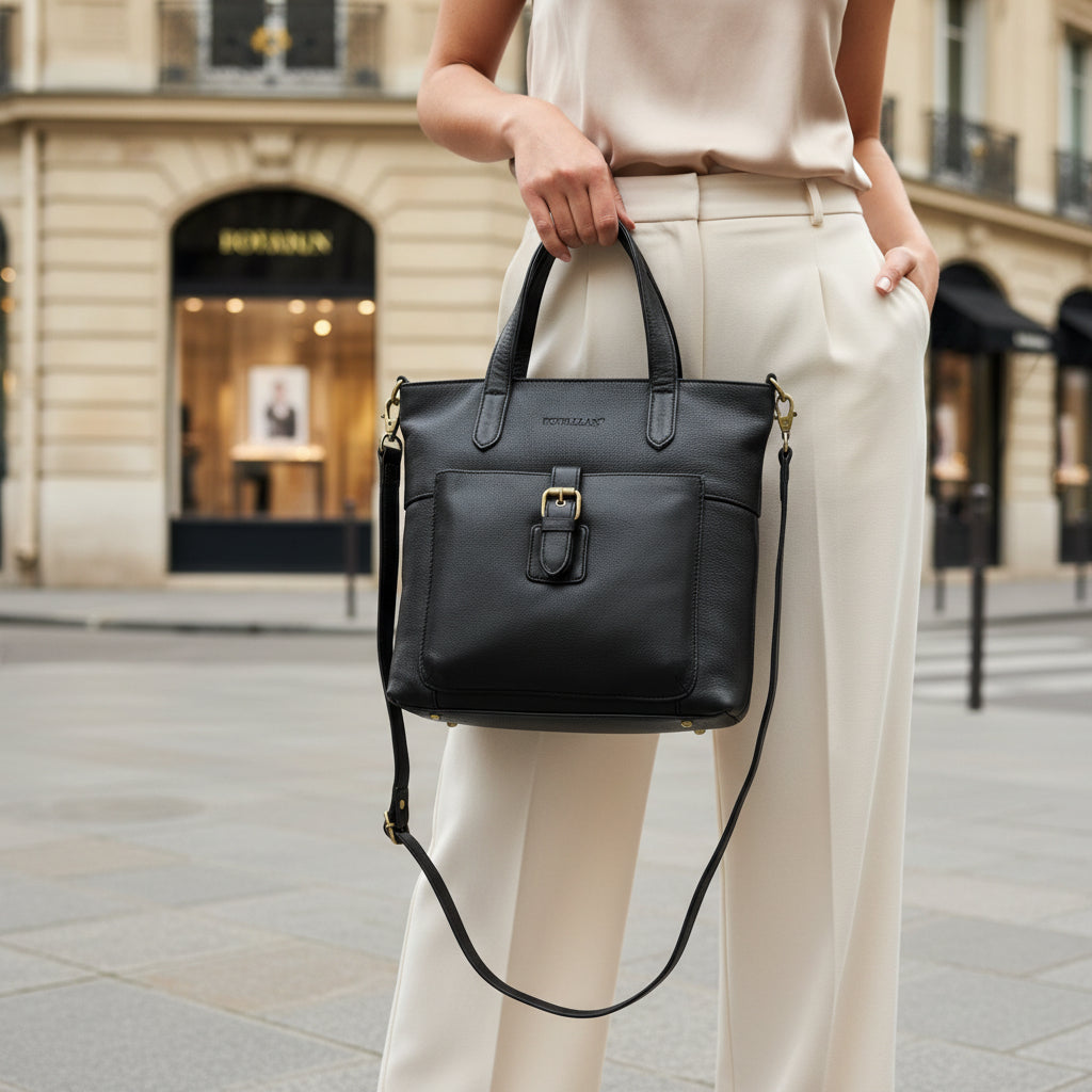 Rowallan Black Leather Cross Body Bag, Grab Bag