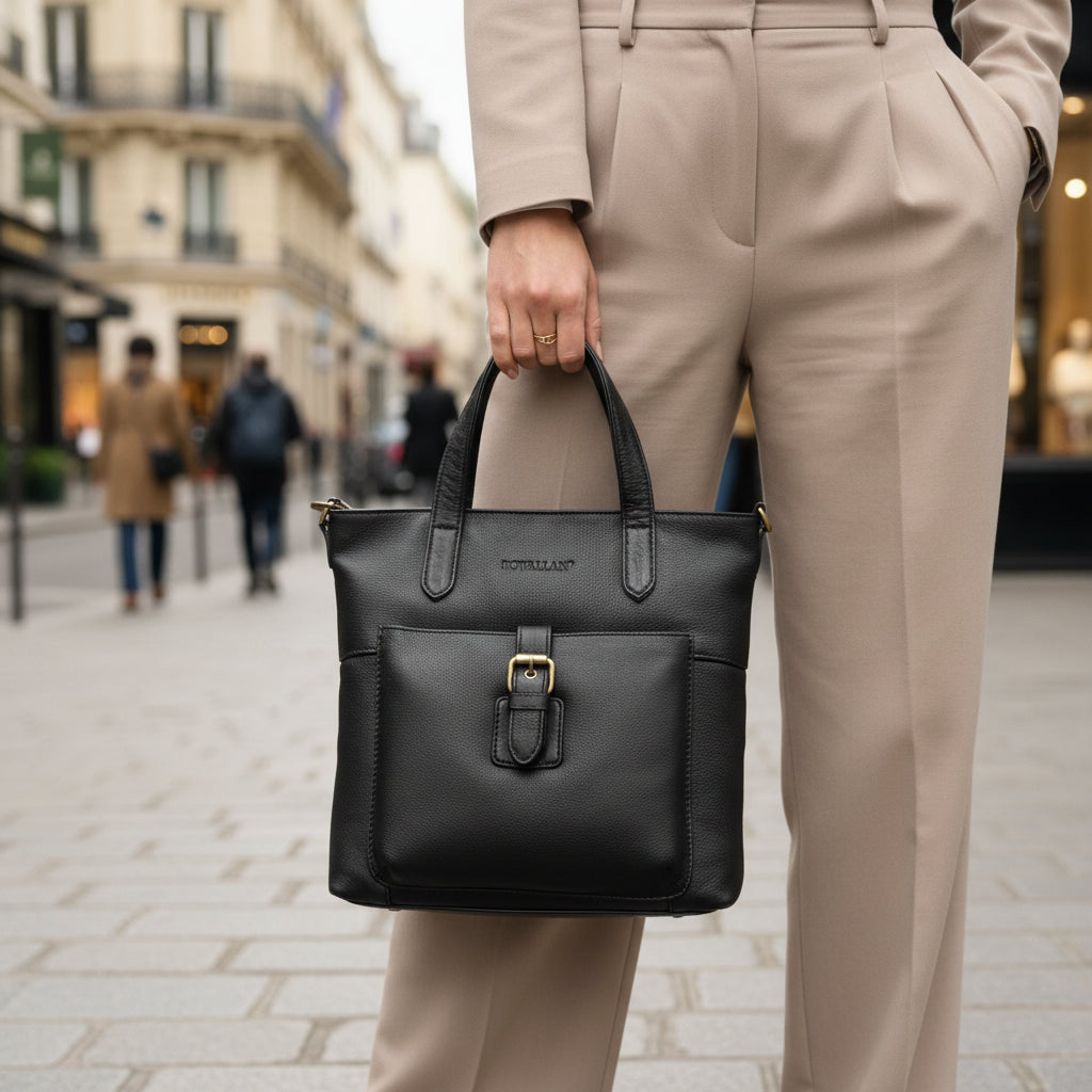 Rowallan Black Leather Cross Body Bag, Grab Bag