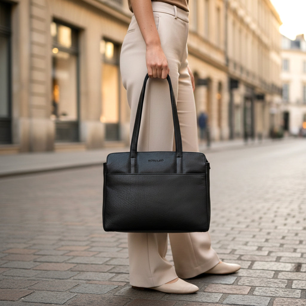 Rowallan Black Premium Leather Shoulder Bag, Shopper