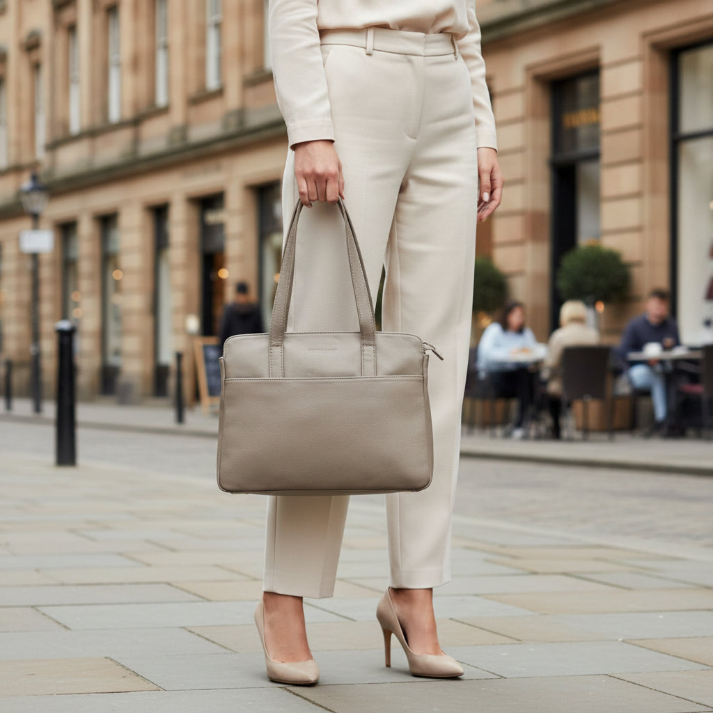 Rowallan Taupe Premium Leather Shoulder Bag, Shopper
