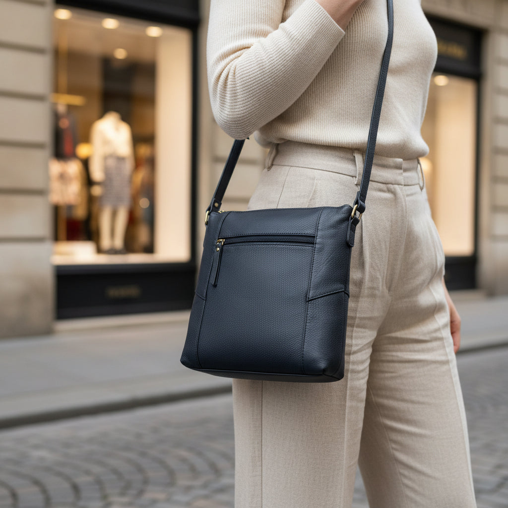 Rowallan Navy Leather Shoulder Bag, Cross Body Bag