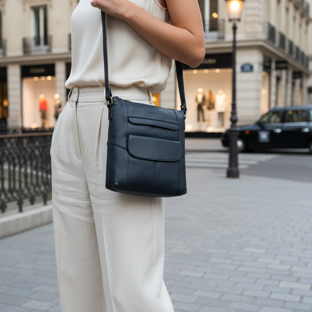 Rowallan Navy Leather Shoulder Bag, Cross Body Bag