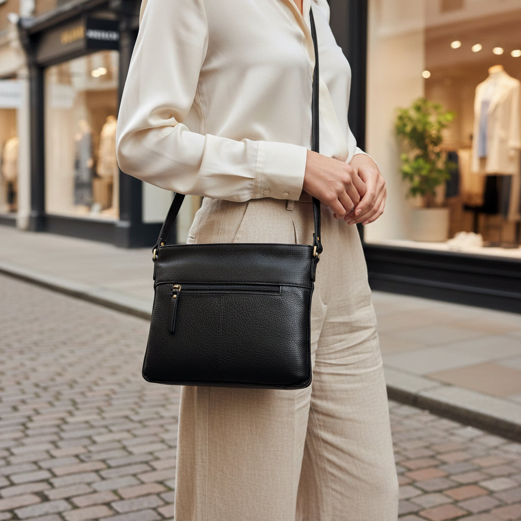 Rowallan Black Leather Shoulder Bag, Crossbody Bag