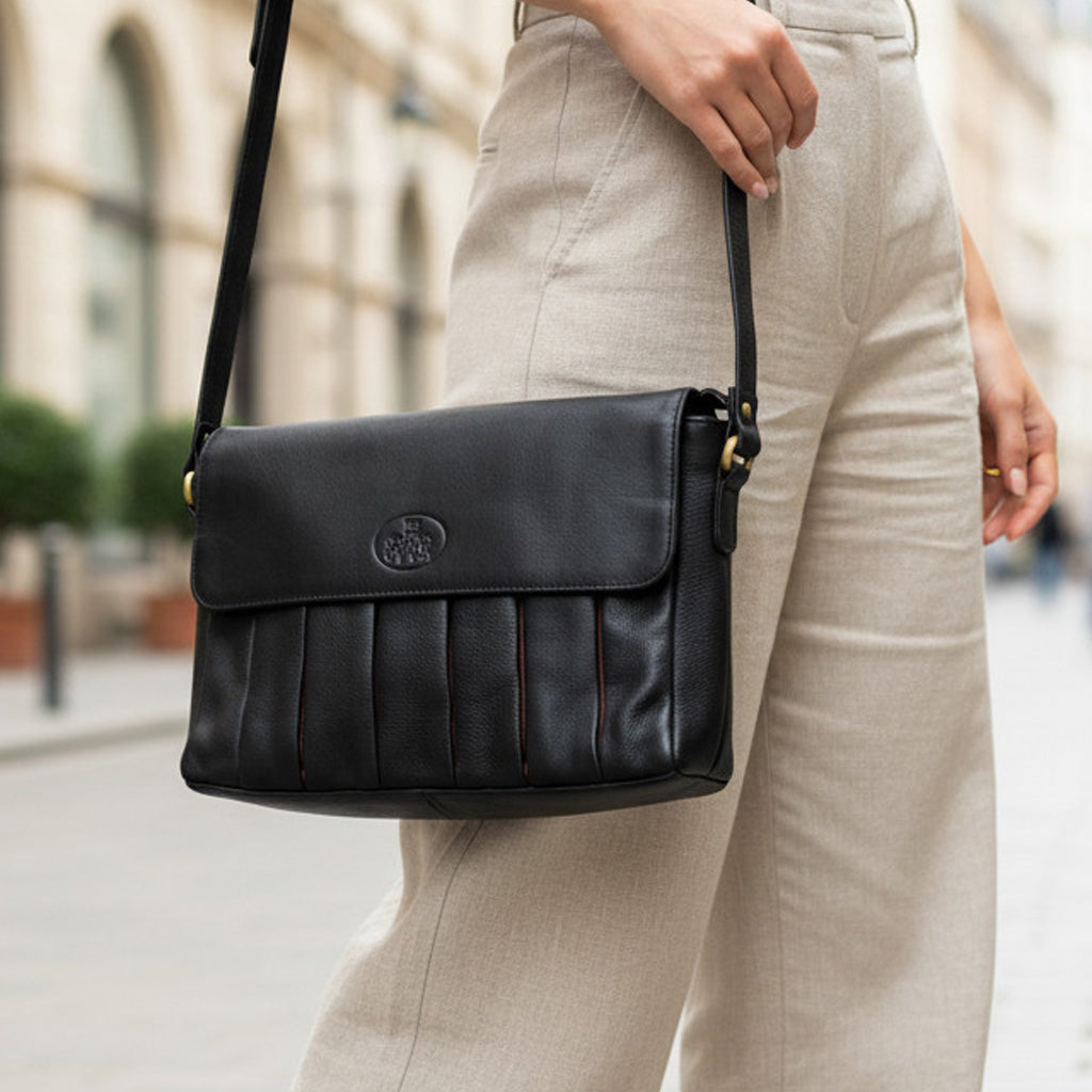 Rowallan Black Leather Handbag, Shoulder Bag