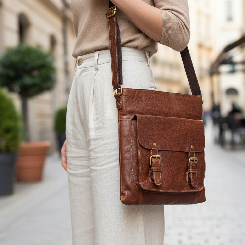 Rowallan Large Cognac Premium Leather Cross Body, Shoulder Bag