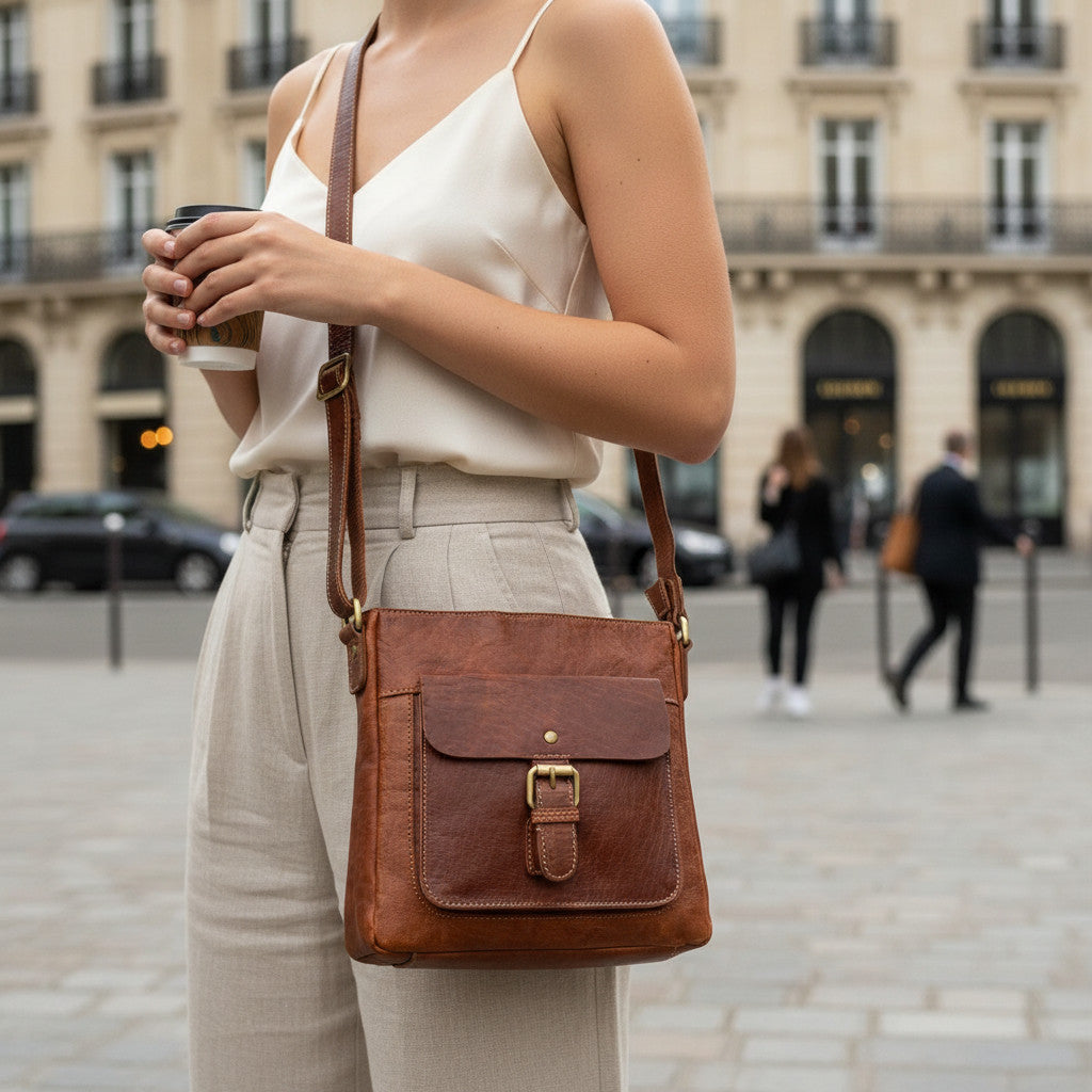 Rowallan Cognac Premium Leather Cross Body, Shoulder Bag