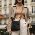 Rowallan Large Black Leather Cross Body Bag, Shoulder Bag