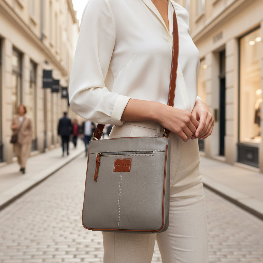 Rowallan Large Taupe Leather Crossbody Bag, Shoulder Bag
