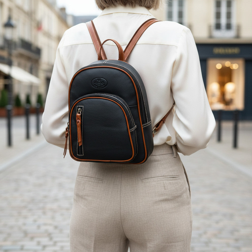 Rowallan Women's Black and Tan Leather Backpack