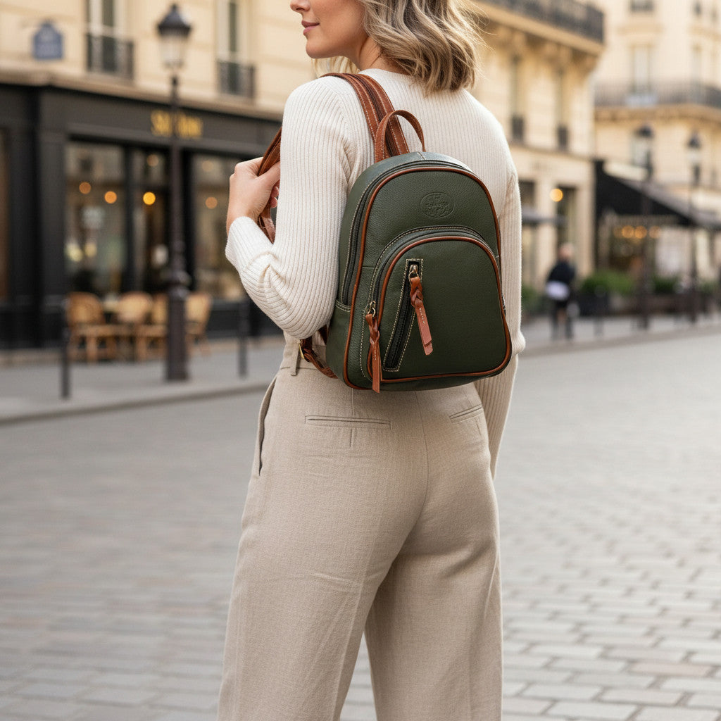 Rowallan Women's Green and Tan Leather Backpack